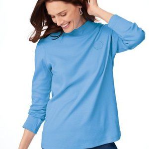 NEW BLACK,  BLAIR WOMEN MOCKNECK PULLOVER TOP long sleeve EMBROIDERED